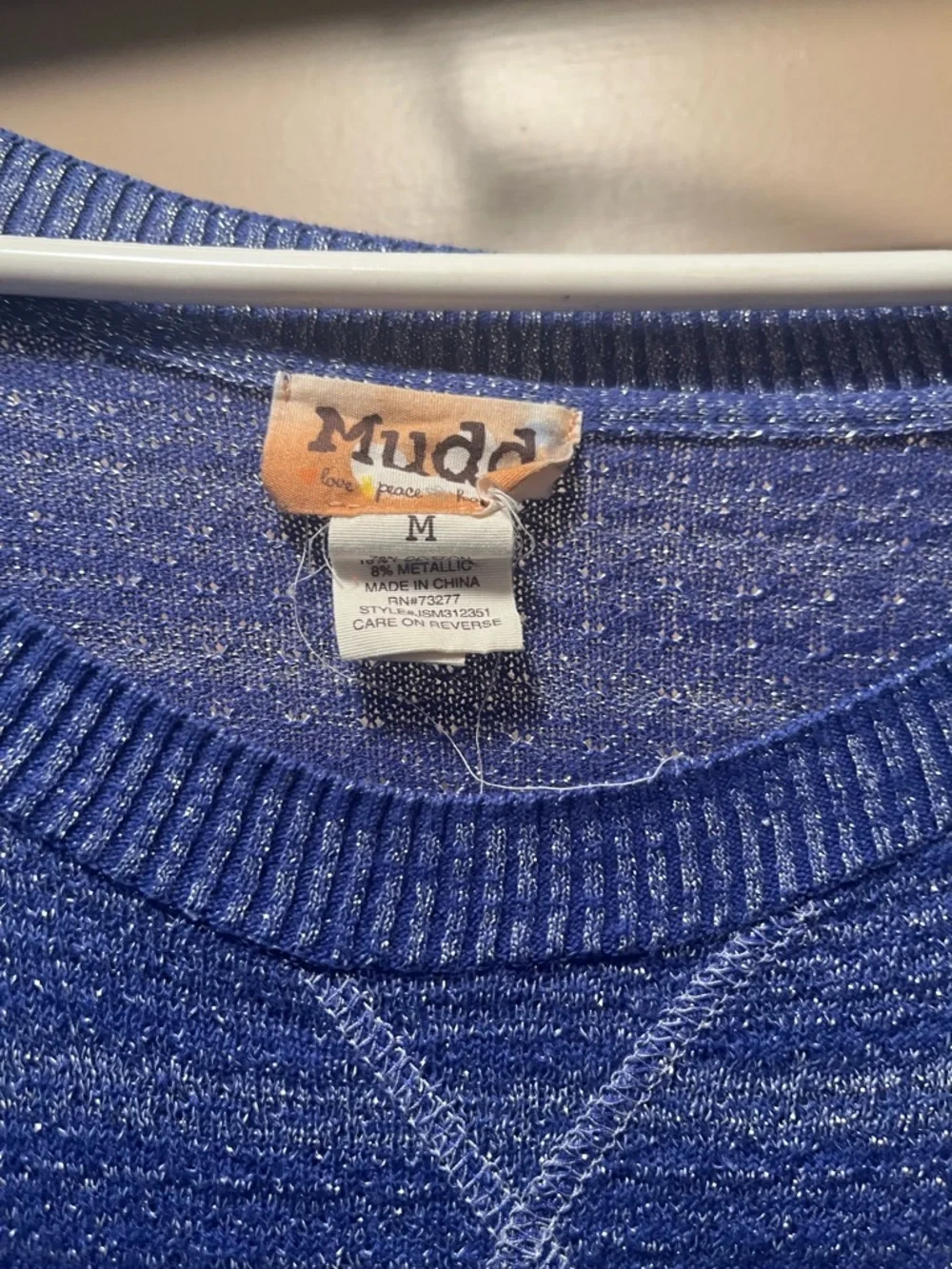 Mudd Blue Marled Crewneck Sweater with Metallic Thread - Picture 3 of 3